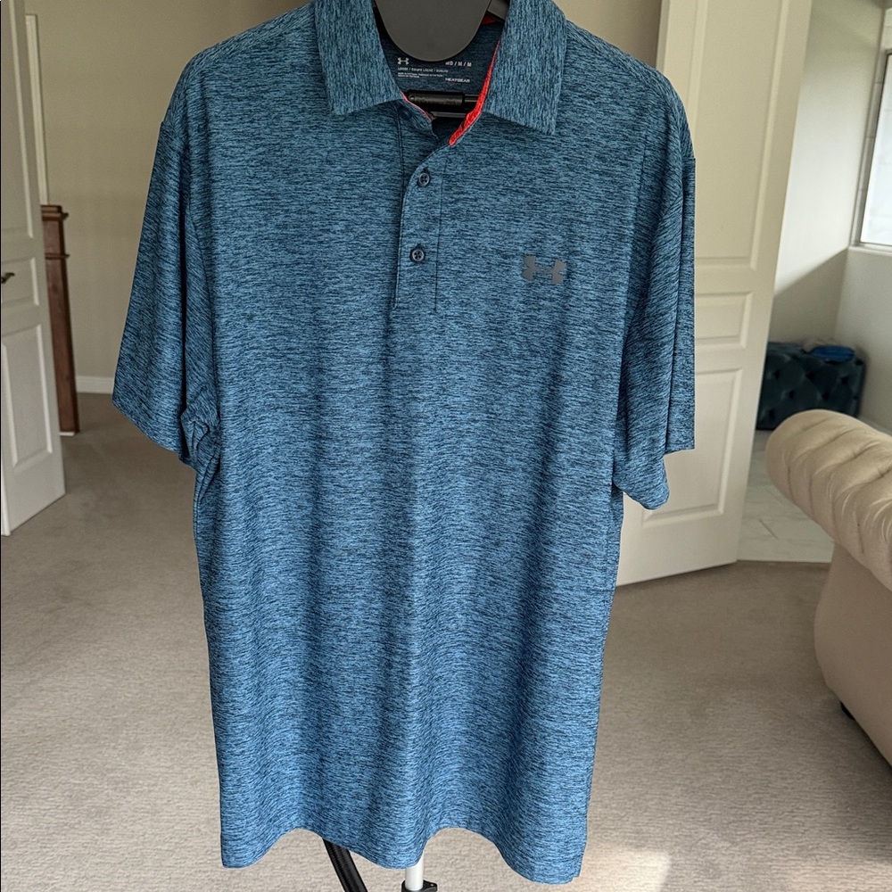 Under Armour Men's Blue Heathered Short-Sleeve Polo